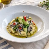 plato de sardinas marinadas servidas con verduras