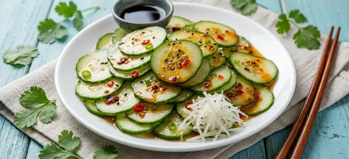 Ensalada de pepino con vinagreta de laoganma