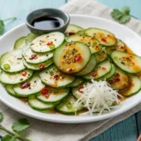 Ensalada de pepino con vinagreta de salsa laogamma y colinabo