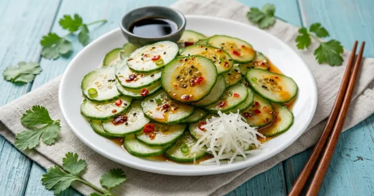 Ensalada de pepino con vinagreta de laoganma