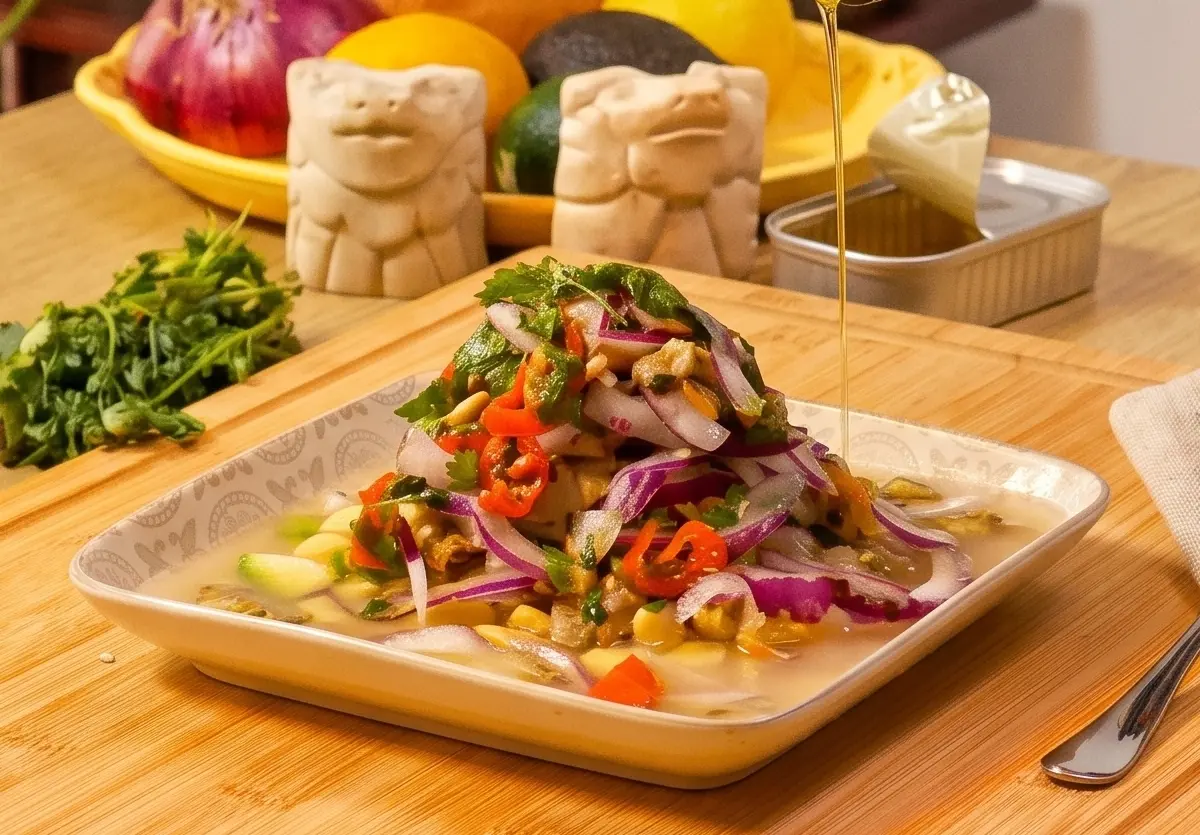 Un plato de ceviche con altramuces