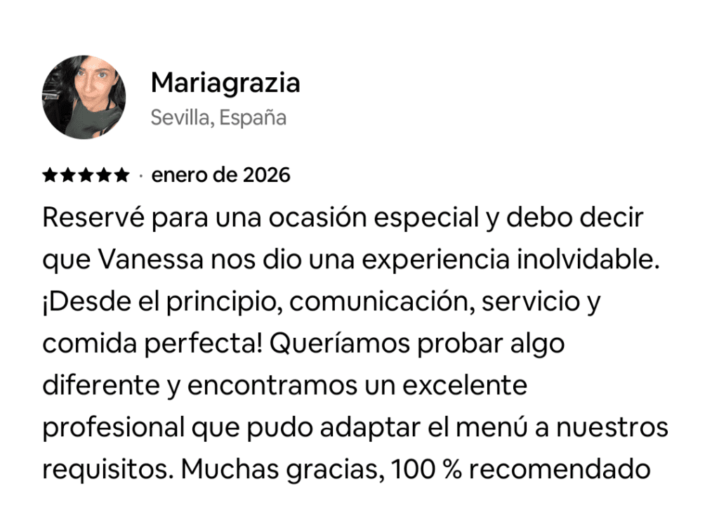 reseñas de mis servicios de chef privada