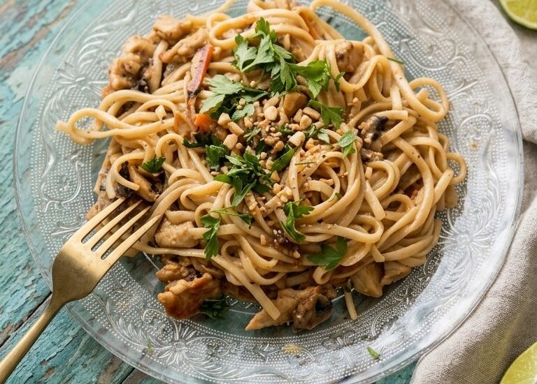 Fideos con pollo y salsa Satay
