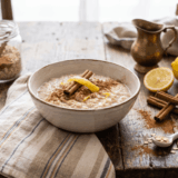 cuenco de avena trasnochada con canela y limón